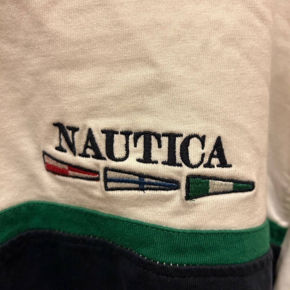Vintage Nautica 1/4 Zipped White w/ Blue & Green Stripes Pull Over Shirt… - Picture 13 of 13